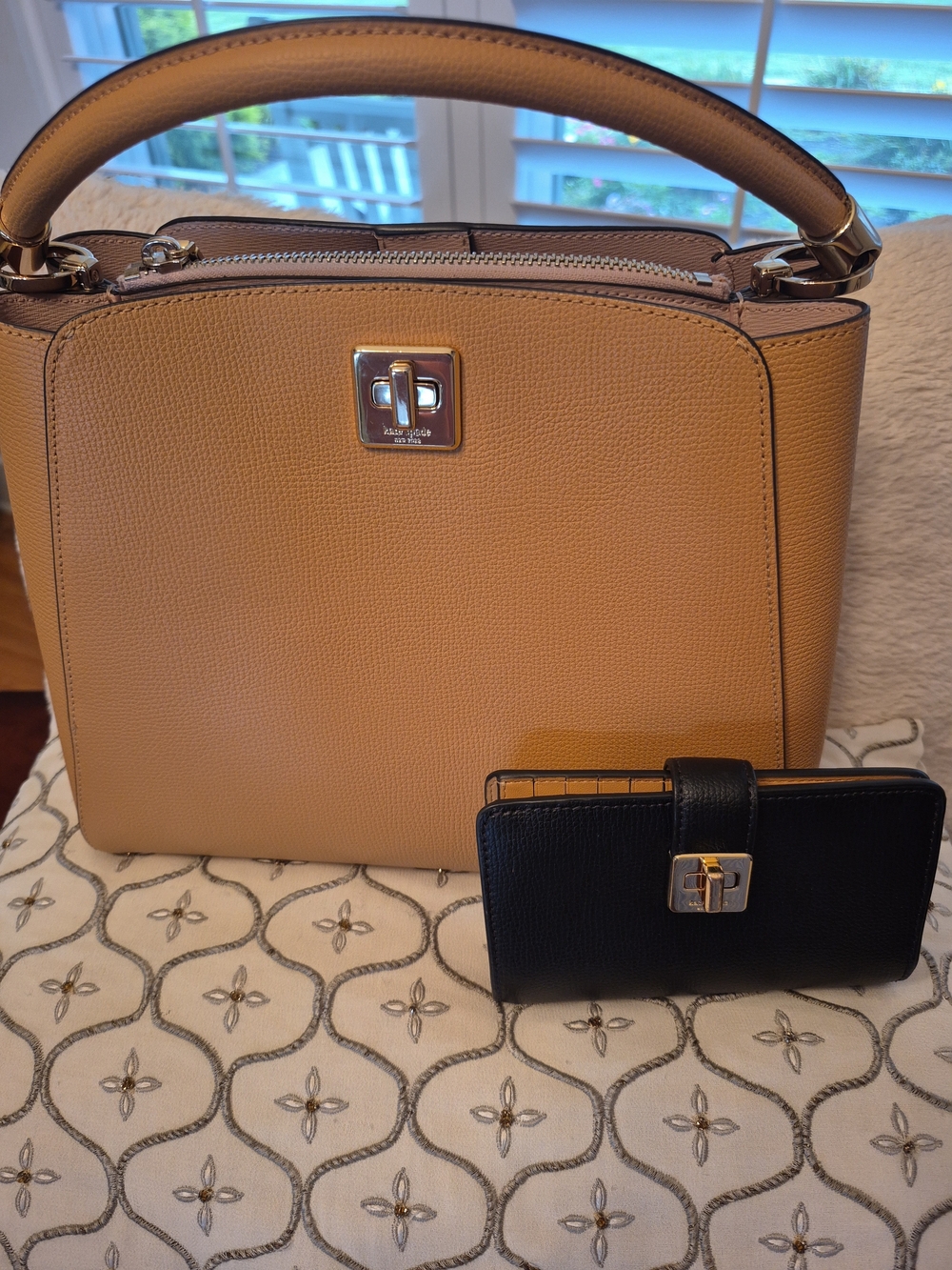 Kate Spade Tiramisu Mousse satchel with black/tan wallet